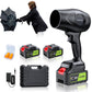 Complete cordless leaf blower kit with two 21V 4.0Ah batteries, hard carrying case, charger, and safety earplugs
