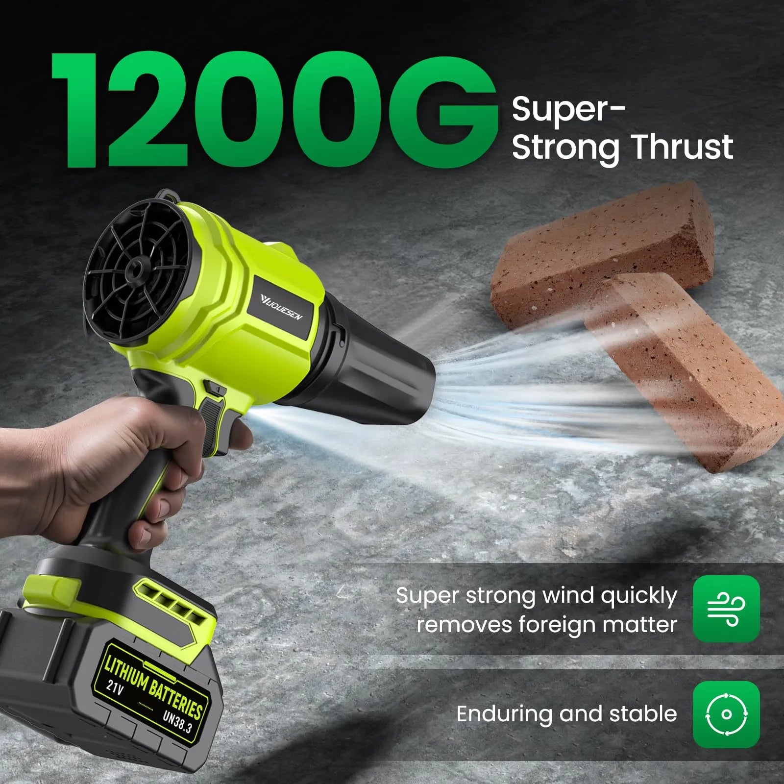 1200G strong thrust cordless leaf blower#color_green