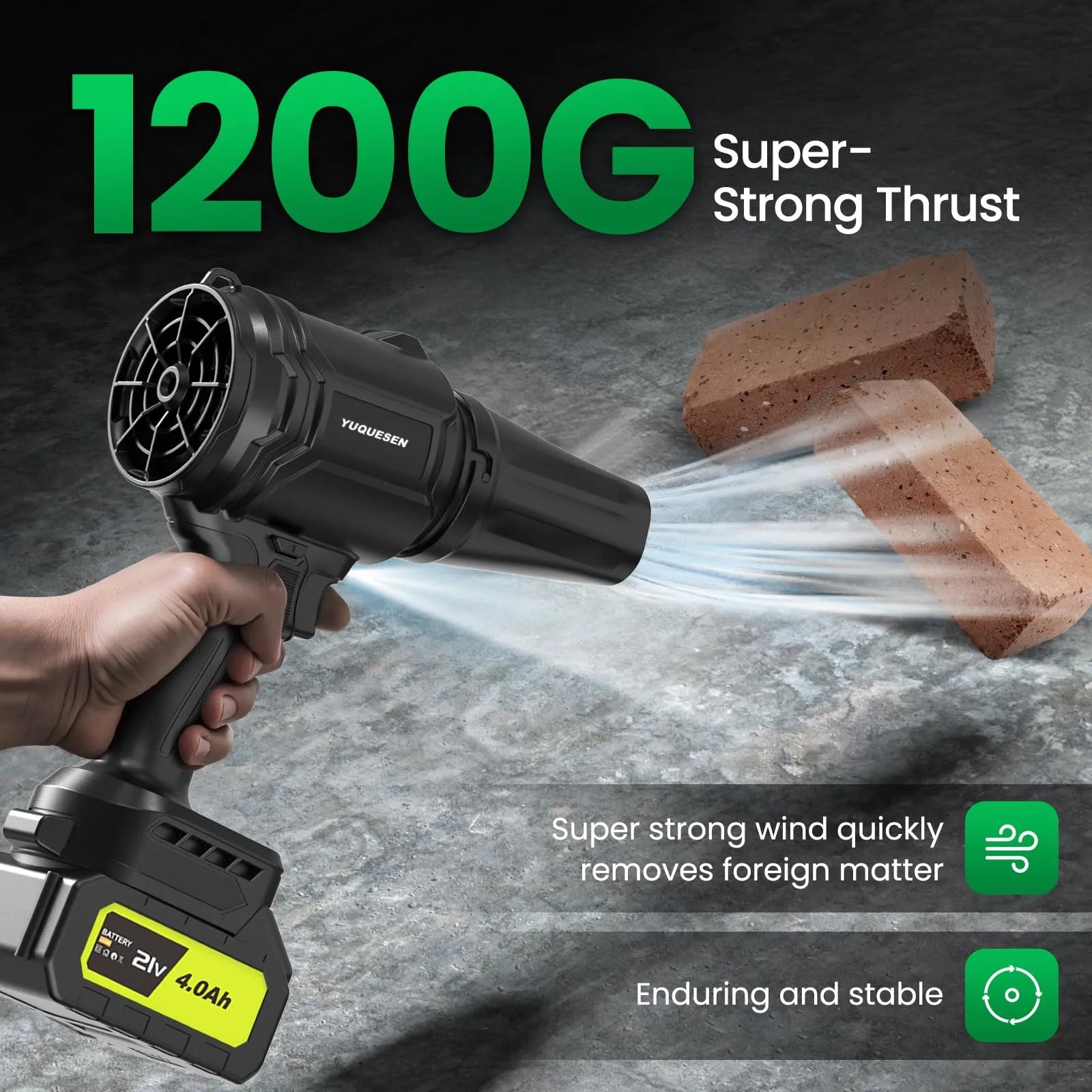 1200G strong thrust cordless leaf blower#color_green#color_black