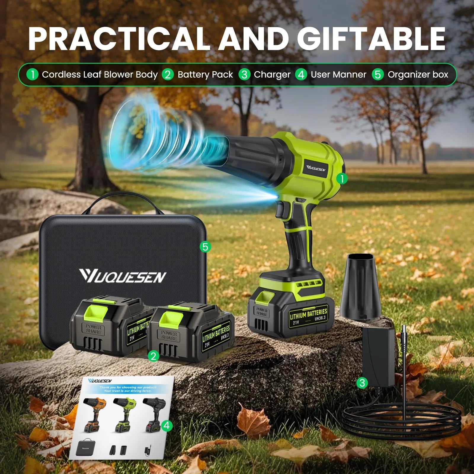 Cordless leaf blower kit with dual batteries#color_green