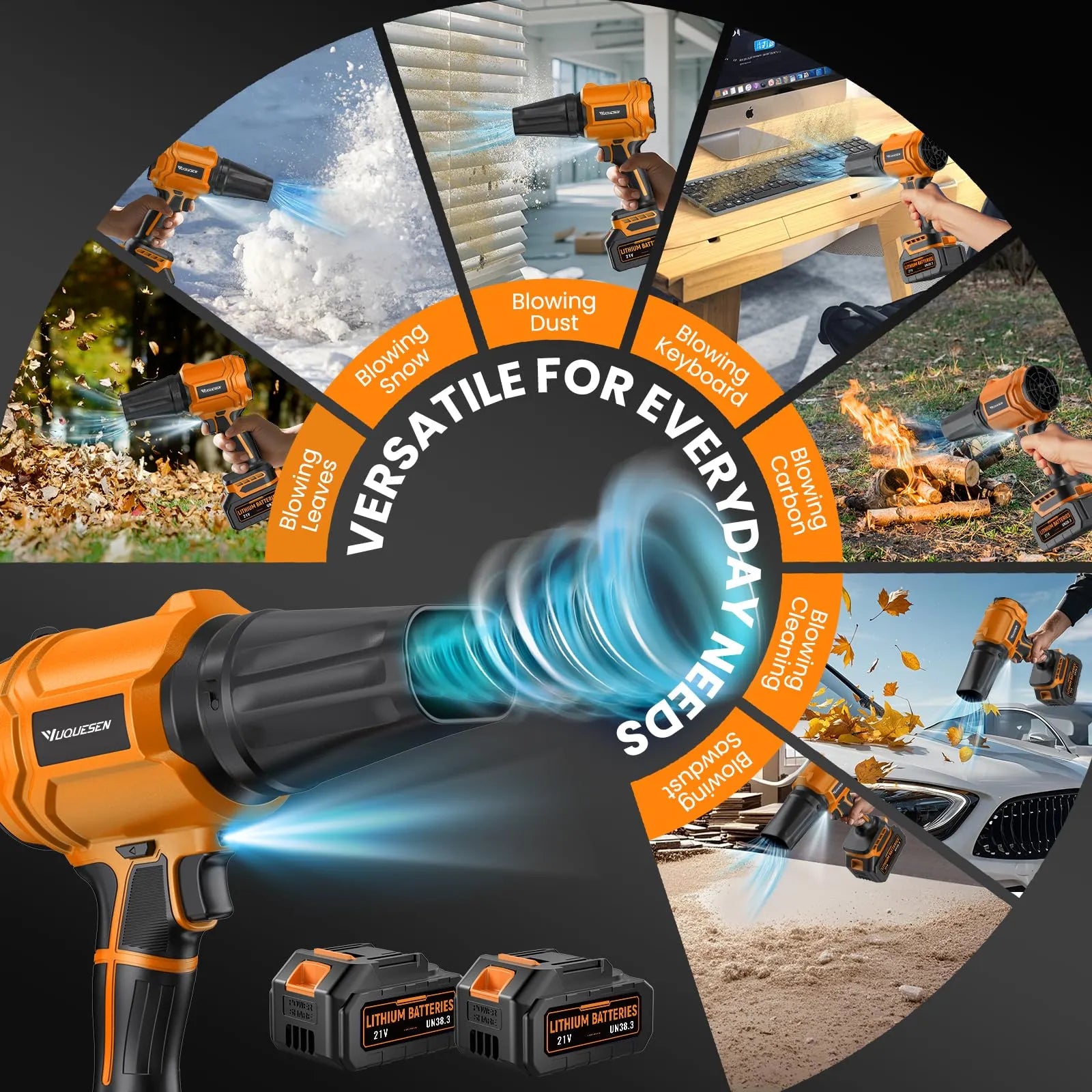 Versatile cordless blower for snow dust and leaves#color_orange